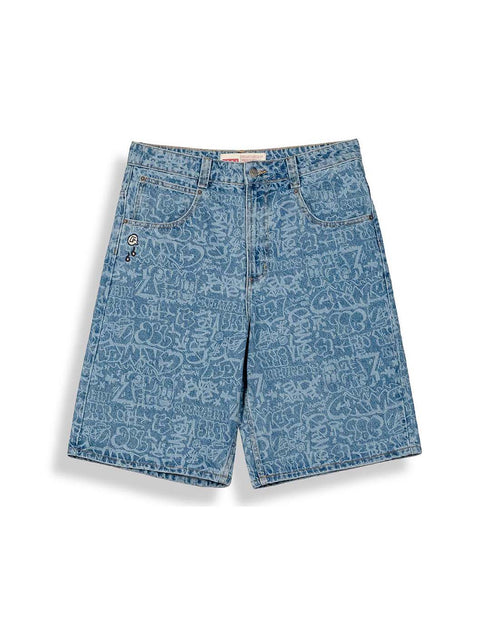 Grimey Bermudas Stardust All Over Laser Baggy Denim Shorts