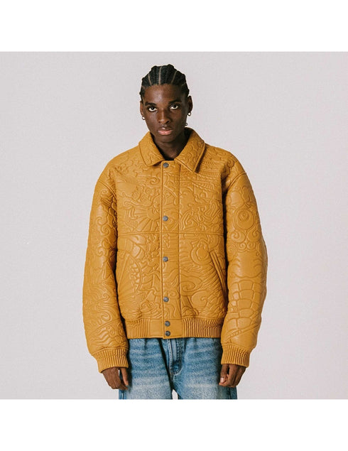 Grimey Hans Island PU Leather Jacket Marrón