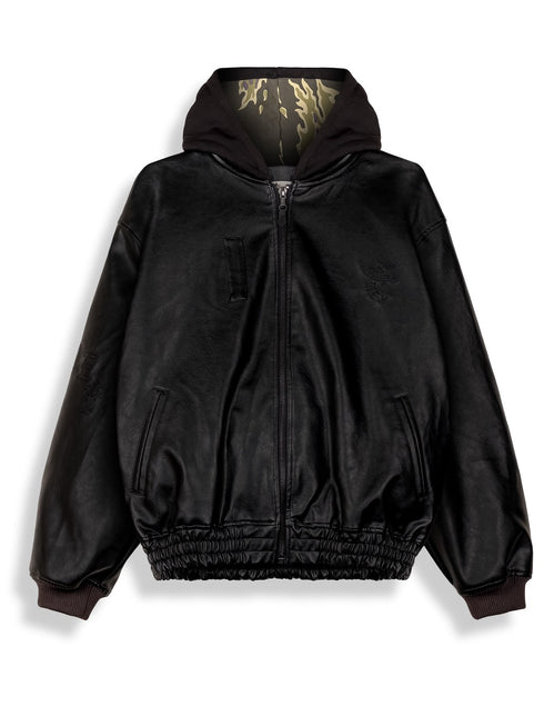 Grimey Chaqueta Odd Cutlass Hooded PU Leather Negro