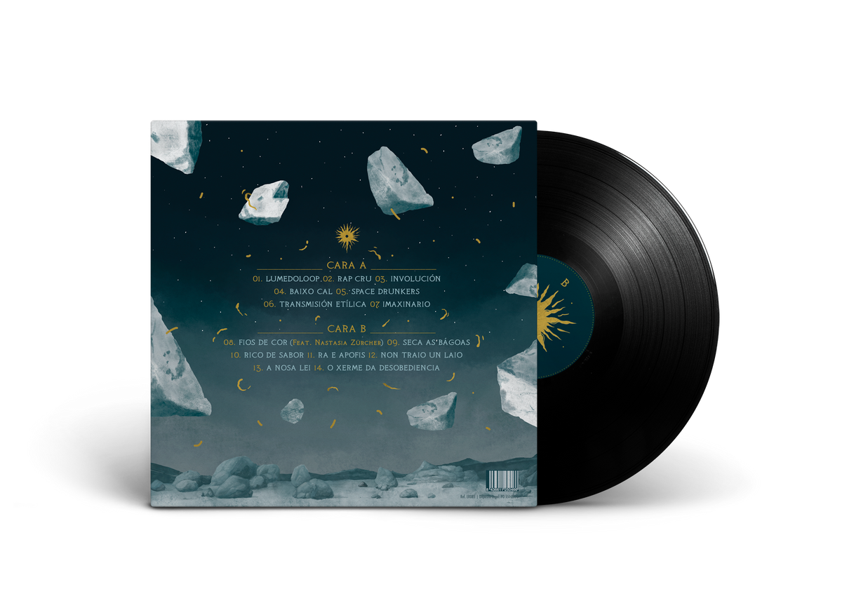 Contraportada do vinilo (Re)existencia coa listaxe de temas
